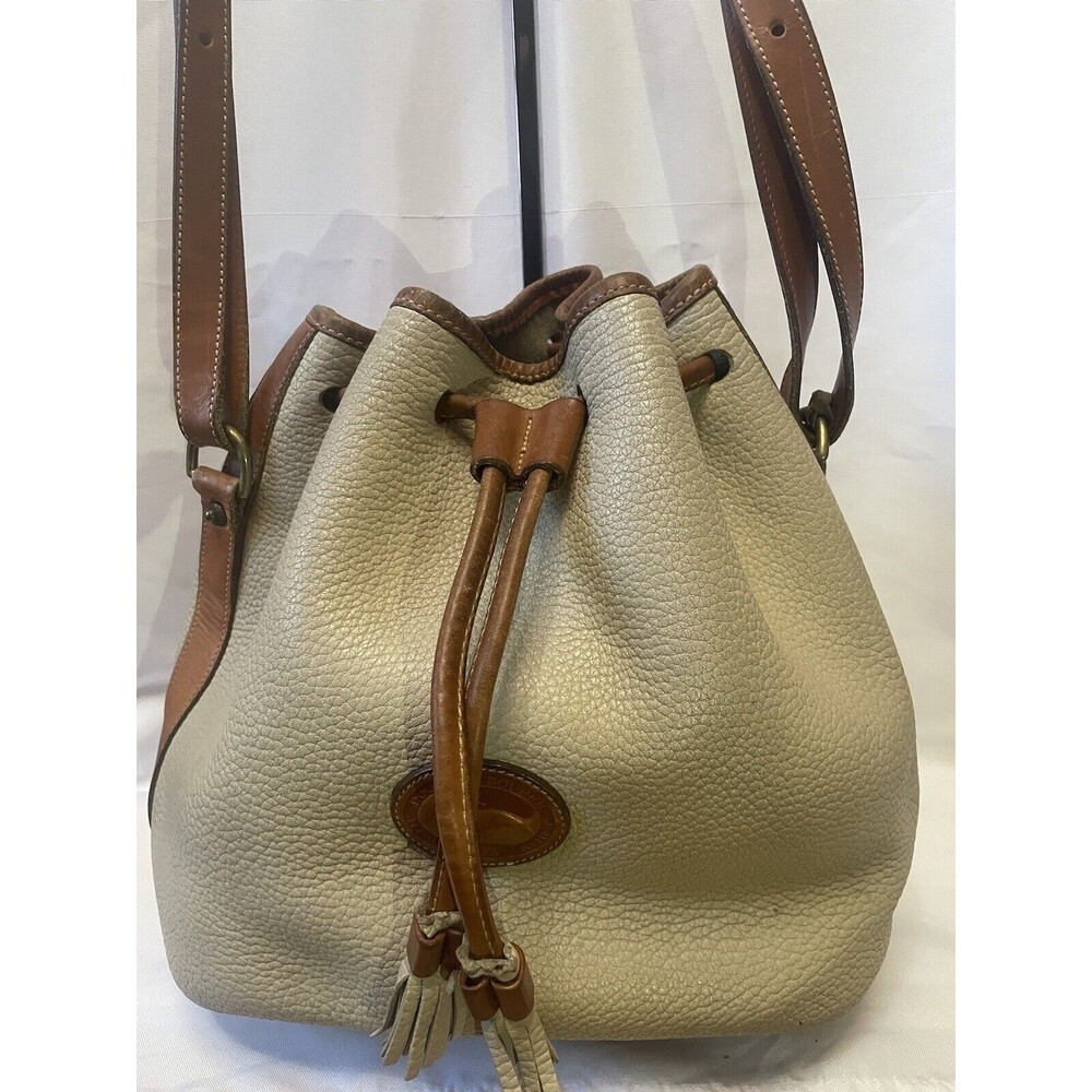 DOONEY & BOURKE Cream Pebbled Leather Small Drawstring Bucket Bag Shoulder Bag